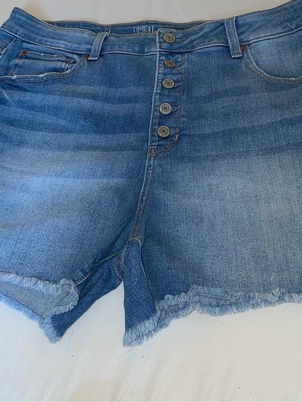 Time and Tru Blue Denim Button-Front Jean Shorts